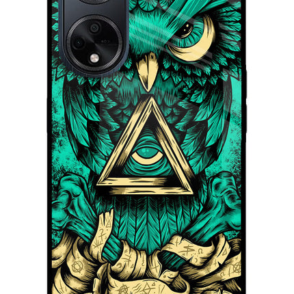 Green Owl Oppo F23 Glass Case Back Cover by Casekaro