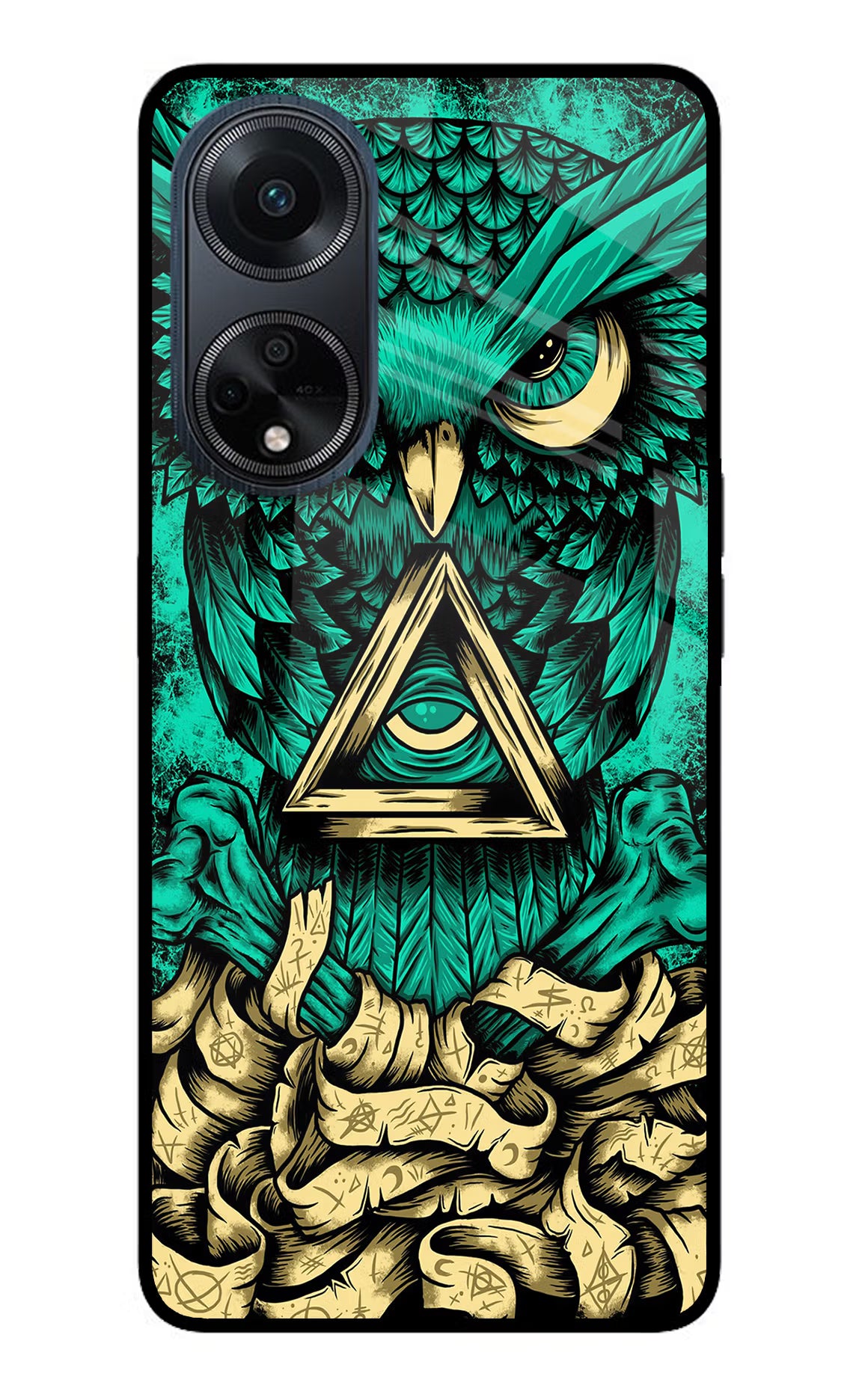 Green Owl Oppo F23 Glass Case Back Cover by Casekaro