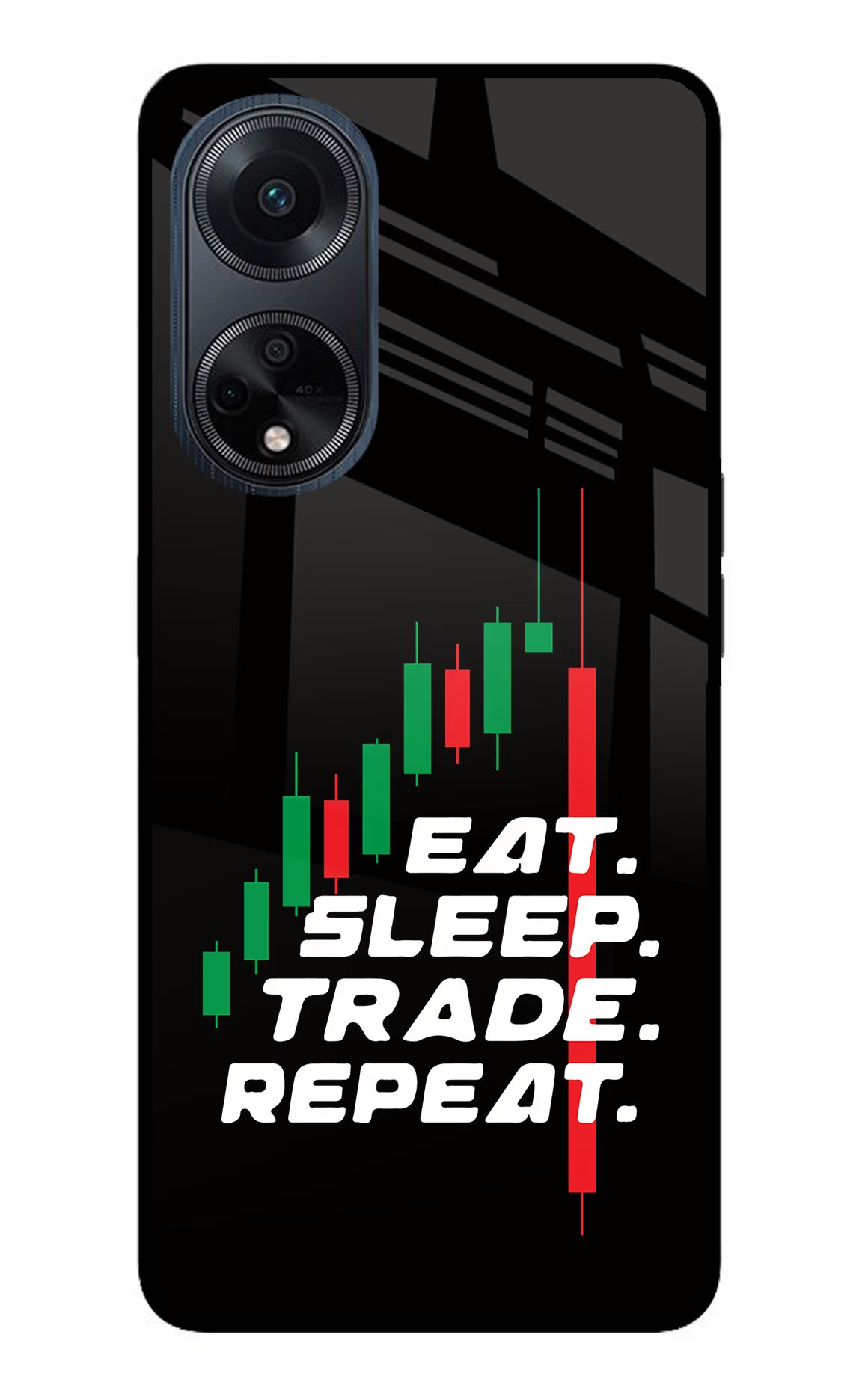 Eat Sleep Trade Repeat Oppo F23 Glass Case Back Cover by Casekaro
