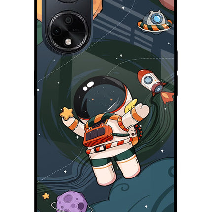Cartoon Astronaut Oppo F23 Glass Case Back Cover by Casekaro
