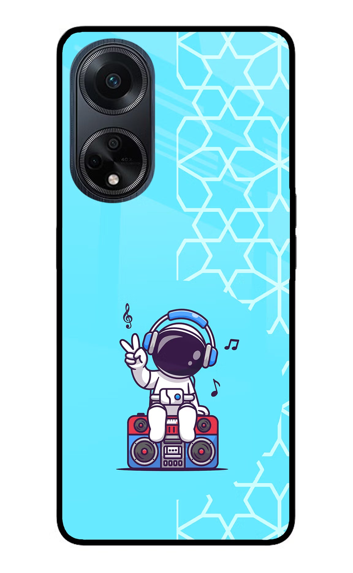 Cute Astronaut Chilling Oppo F23 Glass Case Back Cover by Casekaro