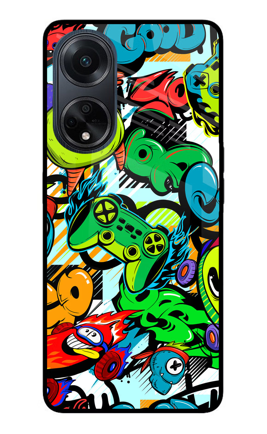 Game Doodle Oppo F23 Back Cover, Glass case