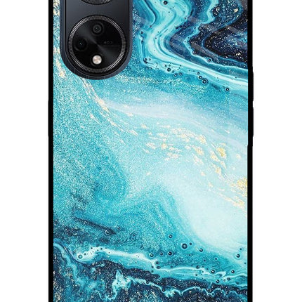 Blue Glitter Marble Oppo F23 Glass Case Back Cover by Casekaro