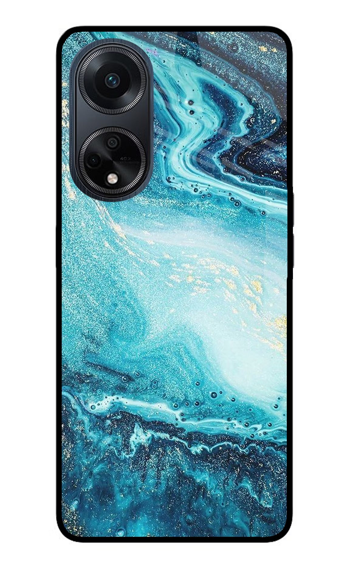 Blue Glitter Marble Oppo F23 Glass Case Back Cover by Casekaro