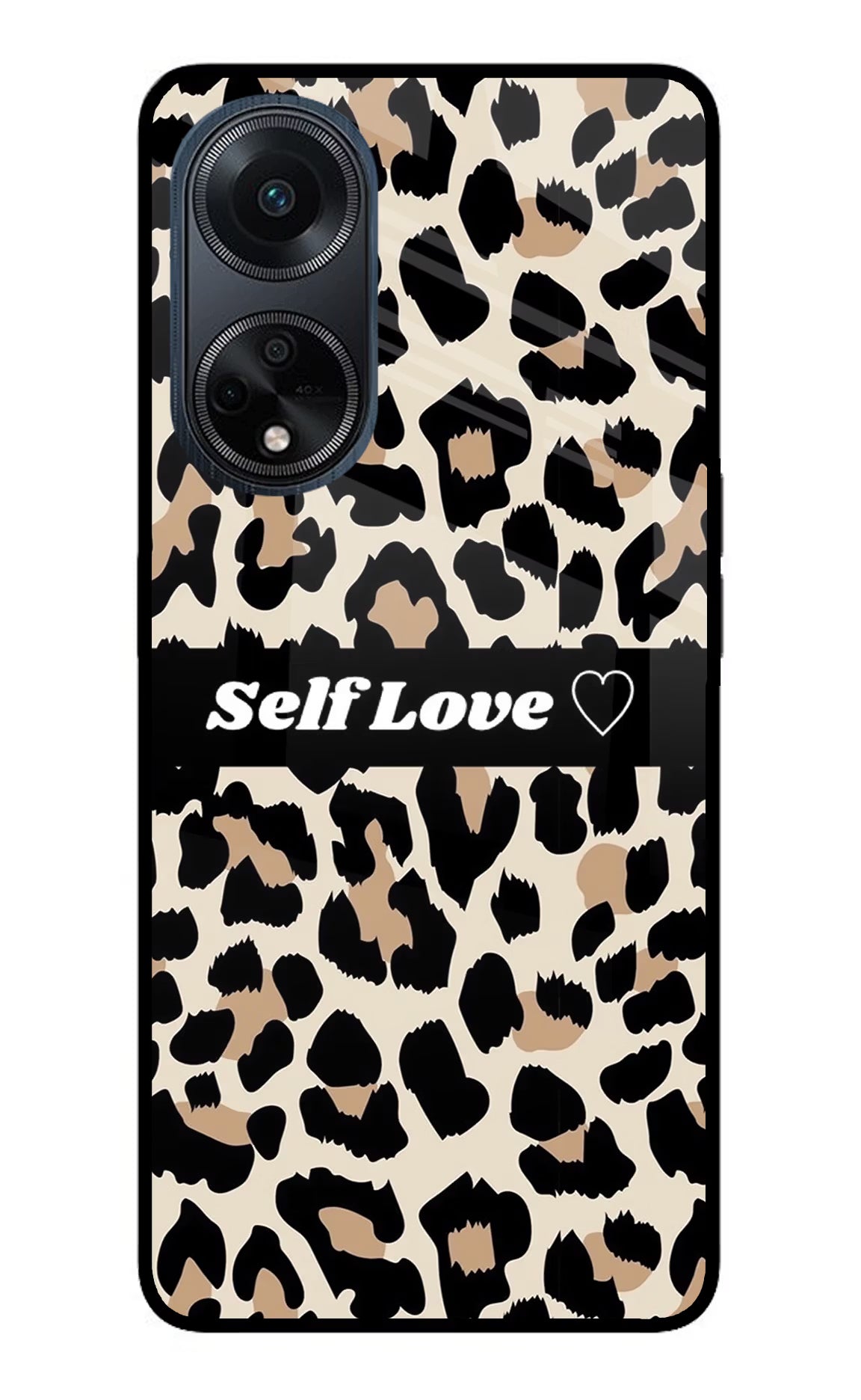 Leopard Print Self Love Oppo F23 Glass Case Back Cover by Casekaro