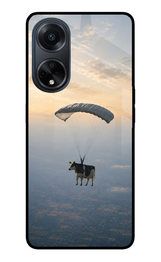 Skydiving Cow Oppo F23 Glass Case