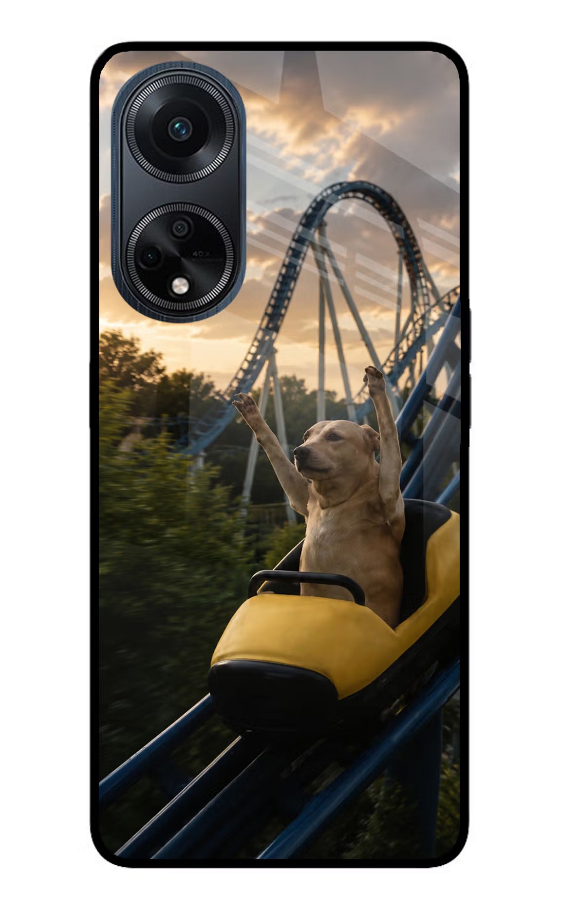 Rollercoaster Dog Oppo F23 Glass Case