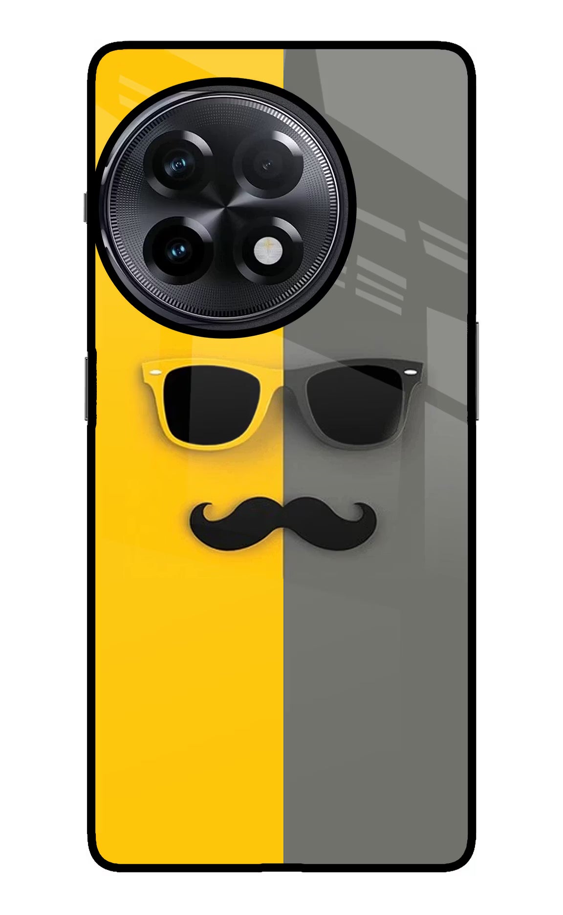 Sunglasses with Mustache OnePlus 11R Glass Case Back Cover by Casekaro