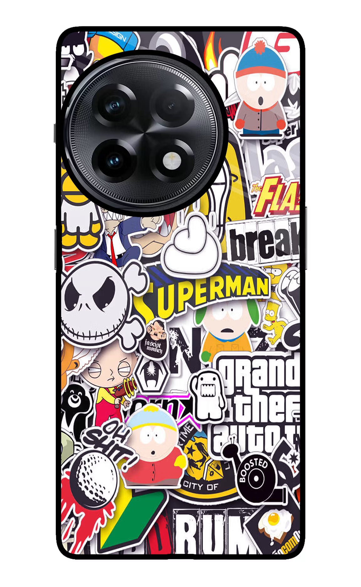 Sticker Bomb OnePlus 11R Glass Case Back Cover by Casekaro