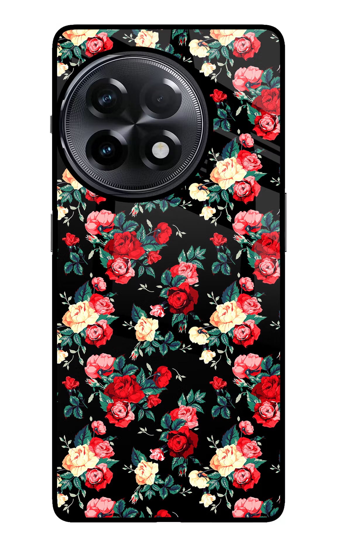 Rose Pattern OnePlus 11R Glass Case Back Cover by Casekaro