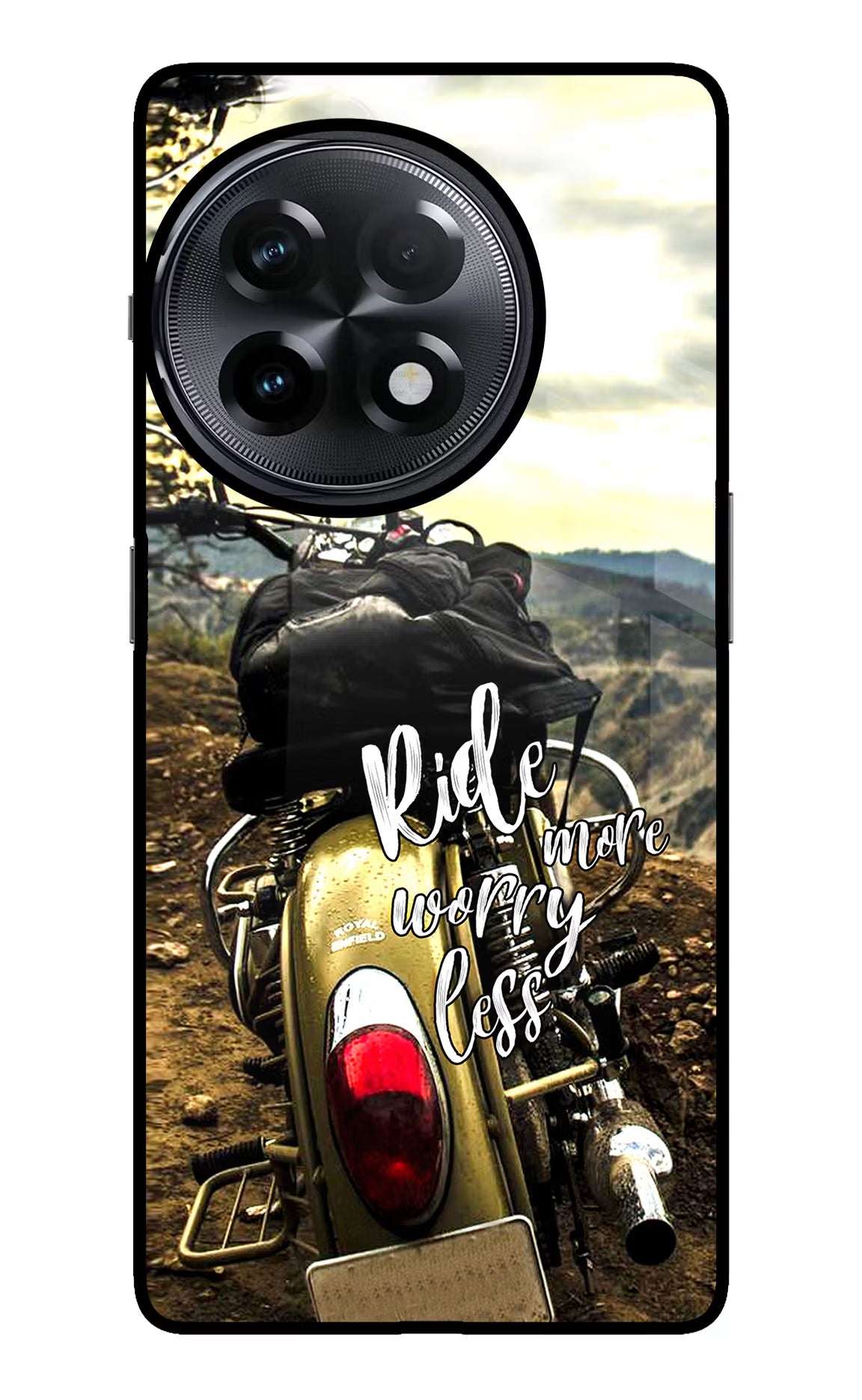 Ride More Worry Less OnePlus 11R Glass Case Back Cover by Casekaro