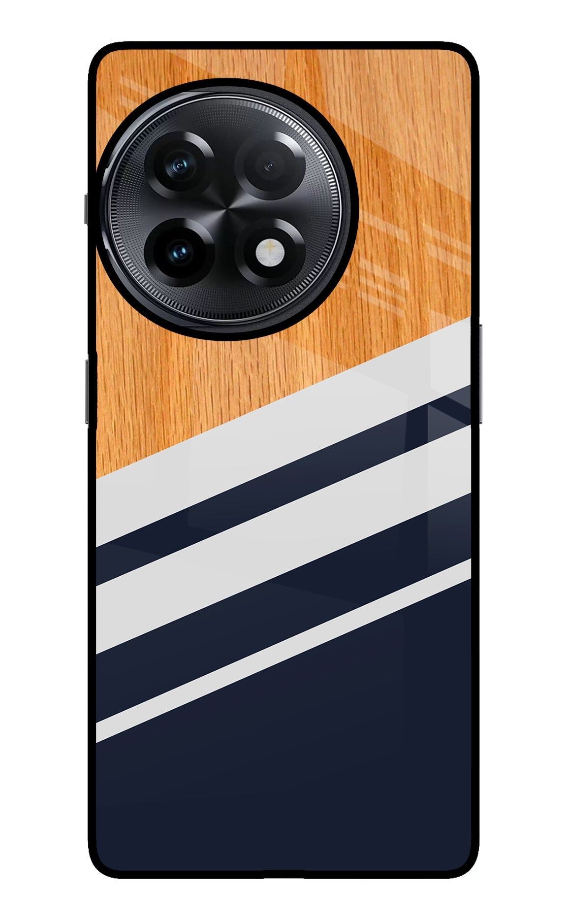 Blue and white wooden OnePlus 11R Glass Case