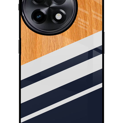 Blue and white wooden OnePlus 11R Glass Case