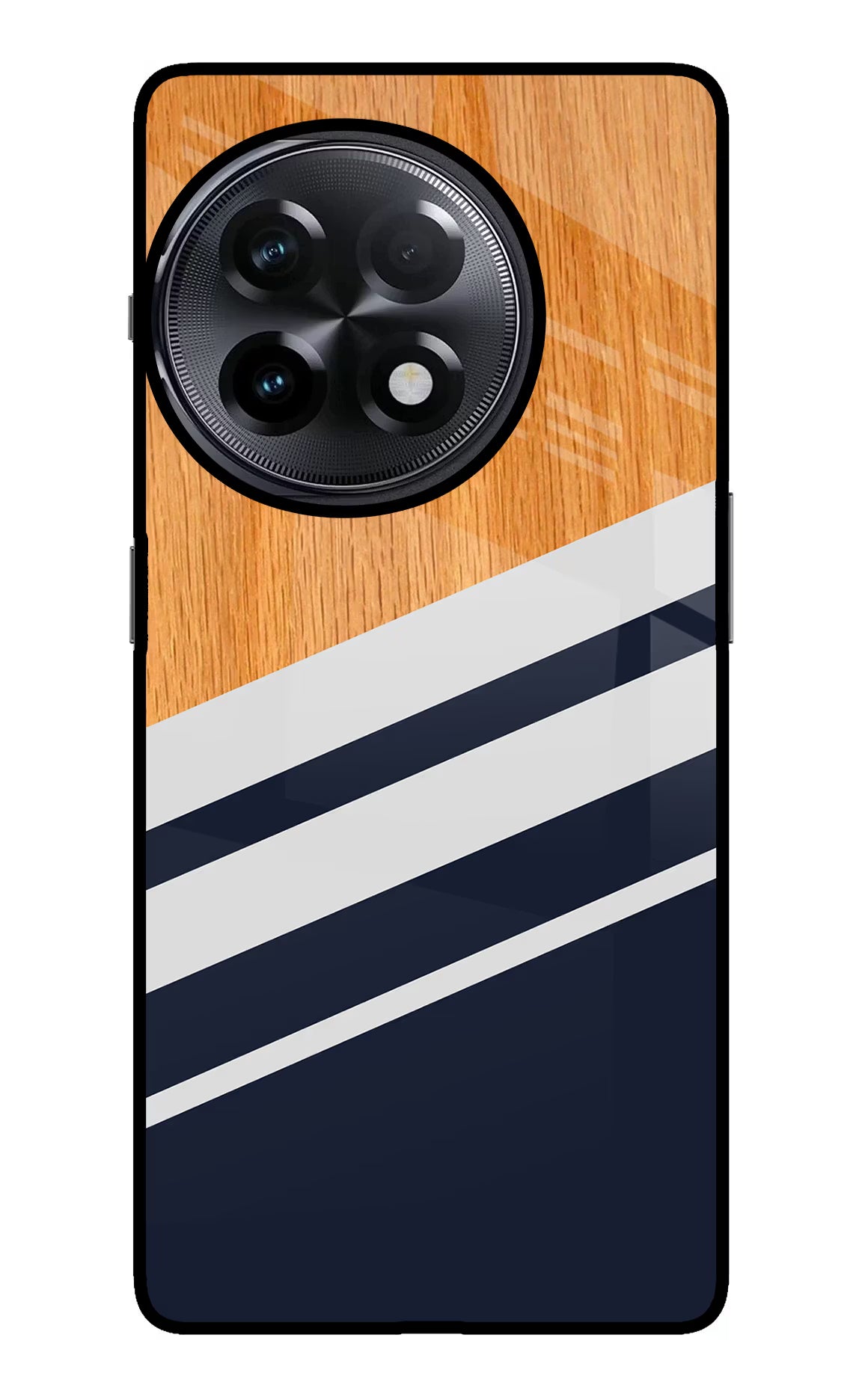Blue and white wooden OnePlus 11R Glass Case Back Cover by Casekaro