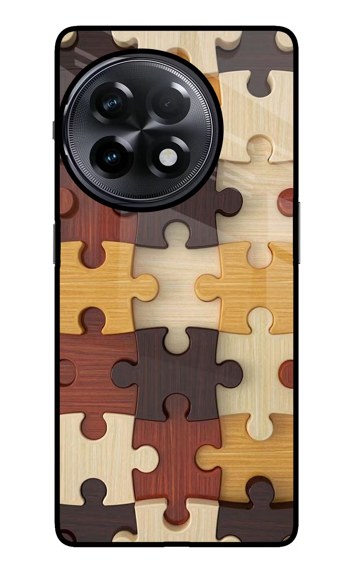Wooden Puzzle OnePlus 11R Glass Case Back Cover by Casekaro