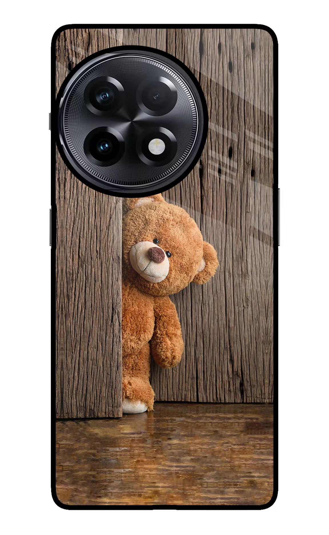 Teddy Wooden OnePlus 11R Glass Case Back Cover by Casekaro