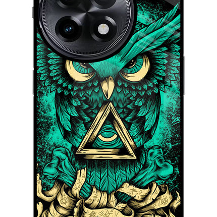 Green Owl OnePlus 11R Glass Case