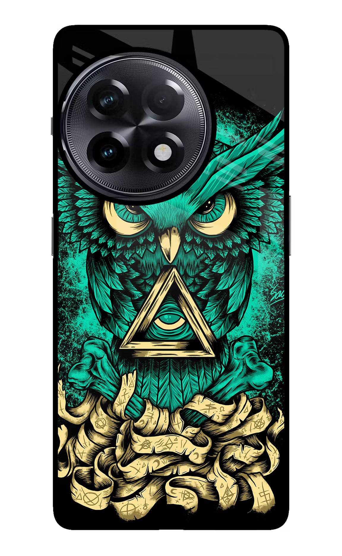 Green Owl OnePlus 11R Glass Case Back Cover by Casekaro