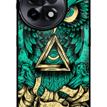 Green Owl OnePlus 11R Glass Case