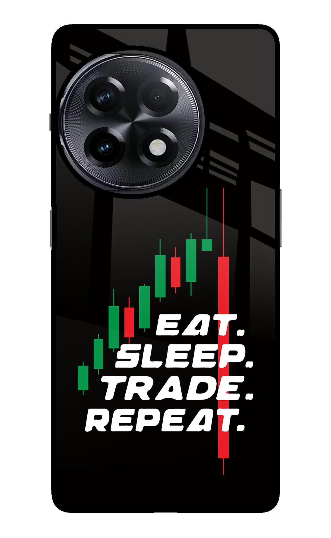 Eat Sleep Trade Repeat OnePlus 11R Glass Case Back Cover by Casekaro