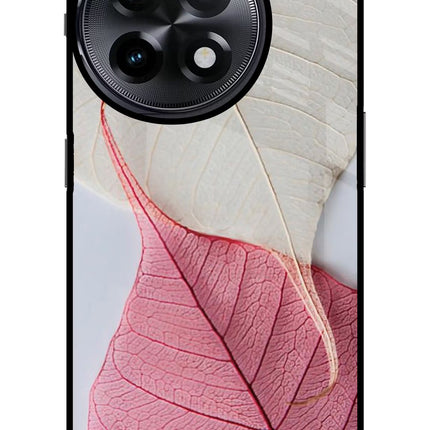 White Pink Leaf OnePlus 11R Glass Case Back Cover by Casekaro