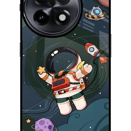 Cartoon Astronaut OnePlus 11R Glass Case Back Cover by Casekaro