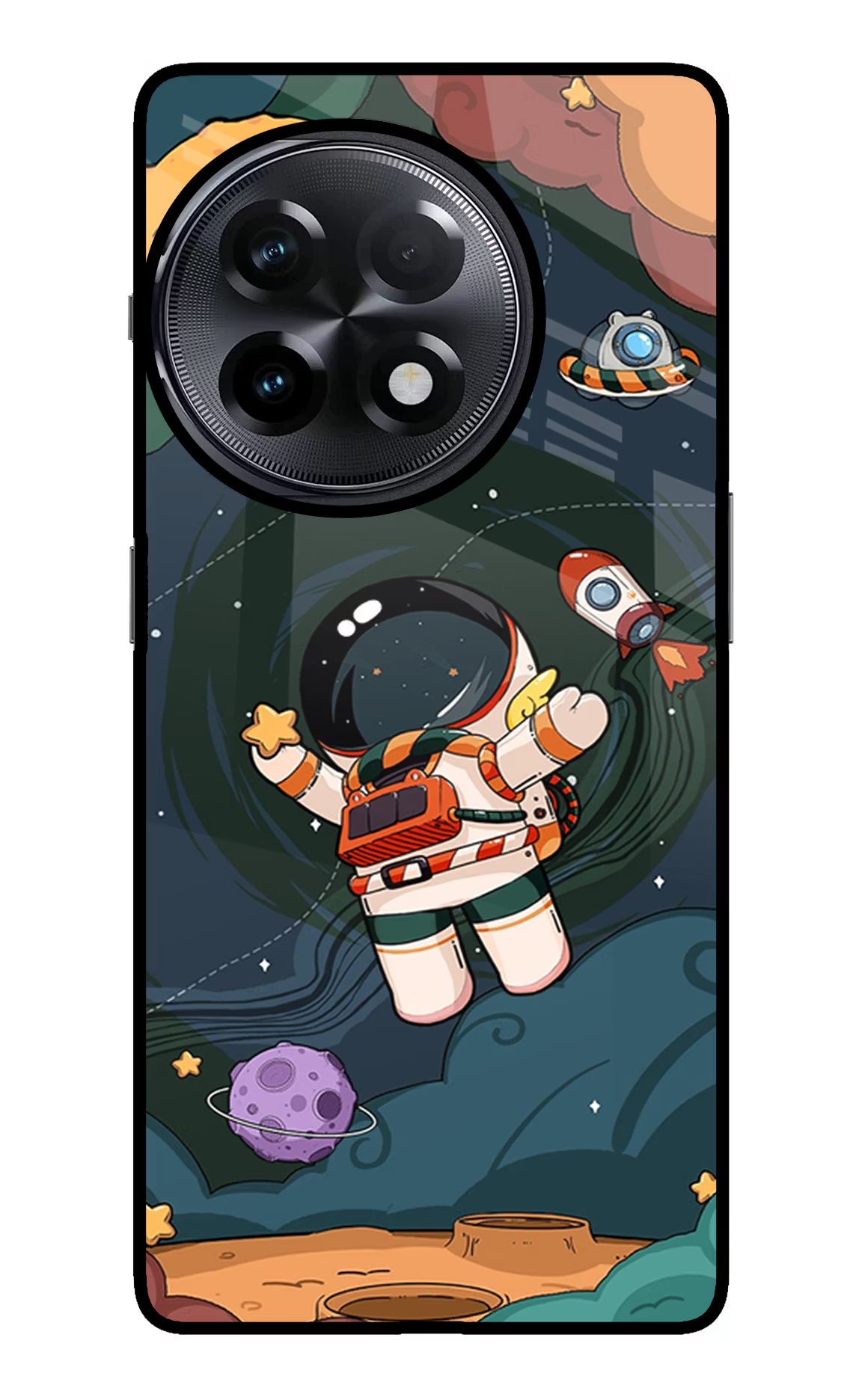 Cartoon Astronaut OnePlus 11R Glass Case Back Cover by Casekaro