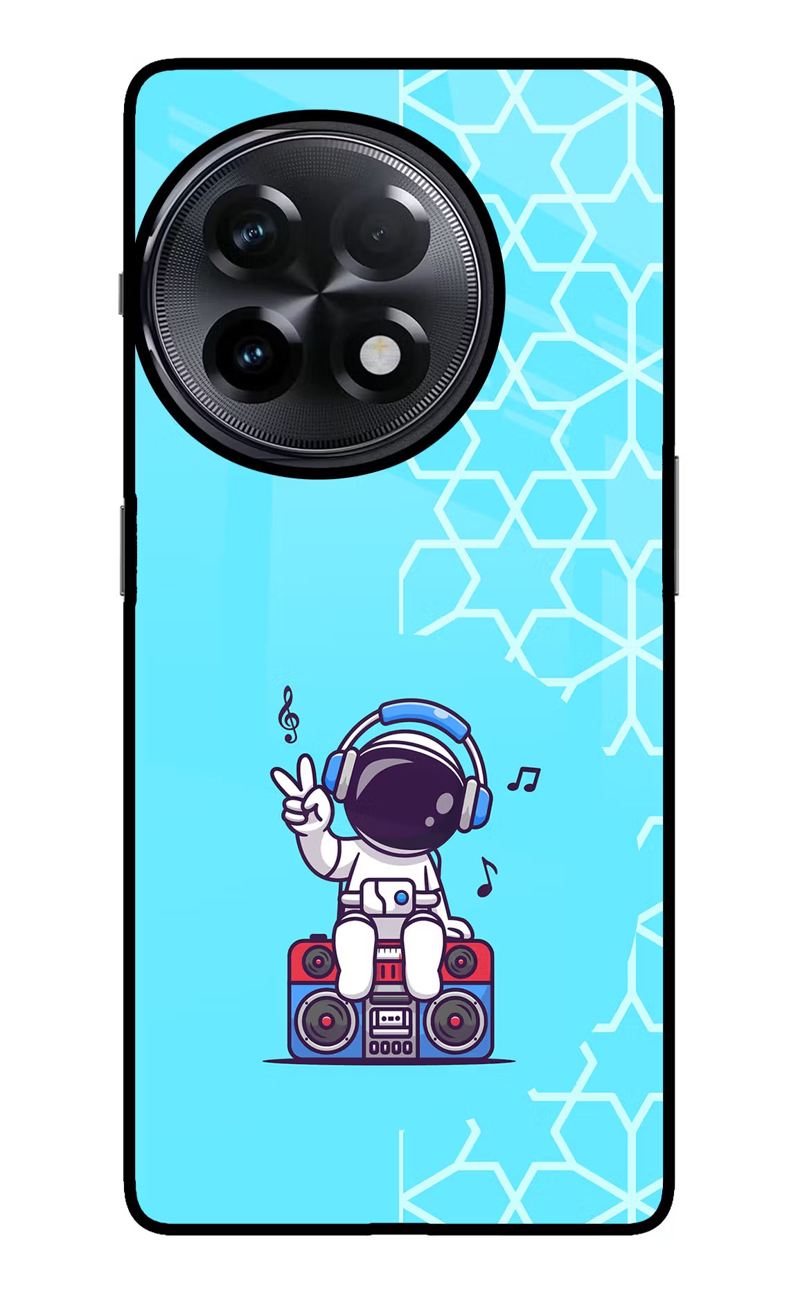 Cute Astronaut Chilling OnePlus 11R Glass Case Back Cover by Casekaro