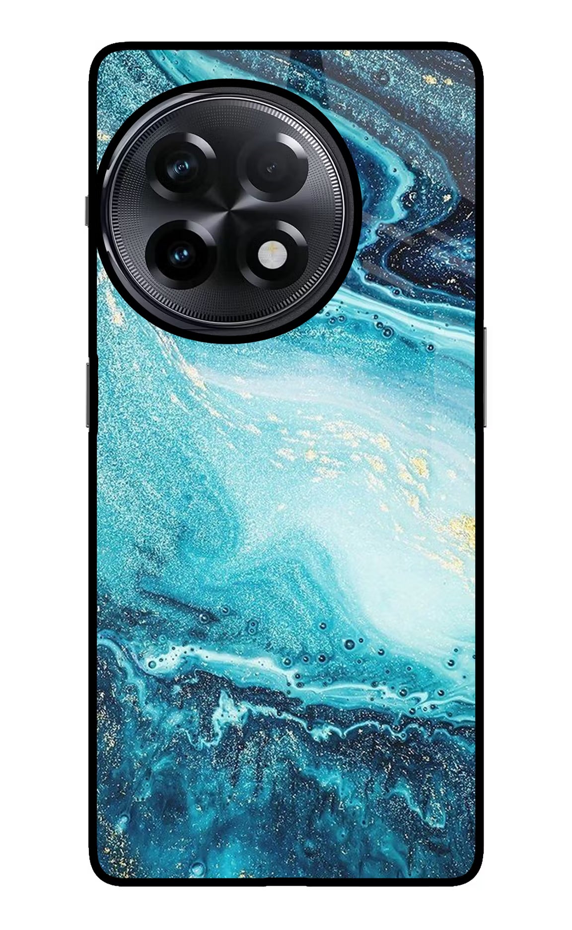 Blue Glitter Marble OnePlus 11R Glass Case Back Cover by Casekaro