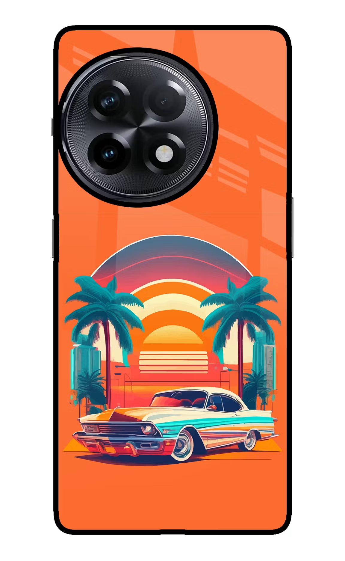 Palm Drive 80s OnePlus 11R Glass Case Back Cover by Casekaro