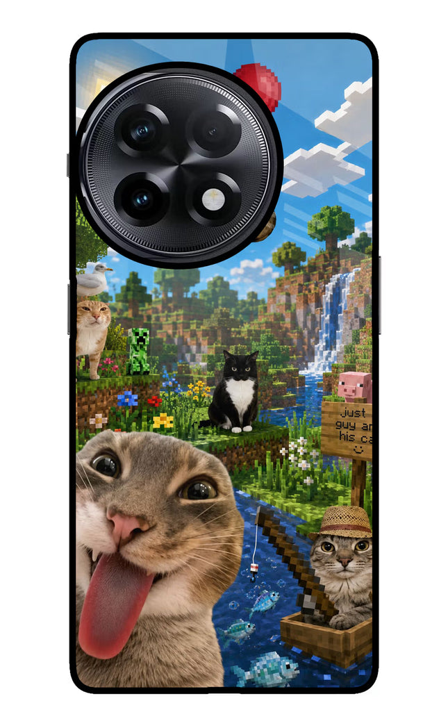 Minecraft Cat Chaos OnePlus 11R Glass Case