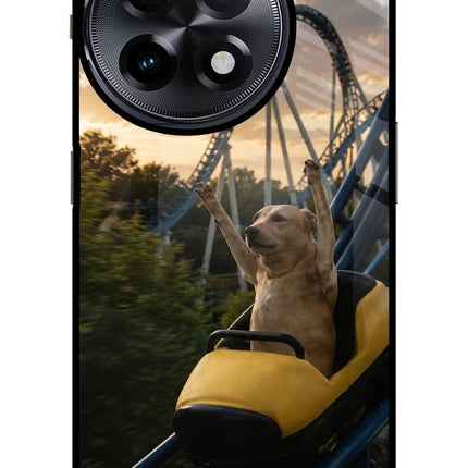 Rollercoaster Dog OnePlus 11R Glass Case Back Cover by Casekaro