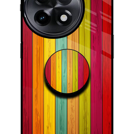 Multicolor Wooden OnePlus 11R Glass Case