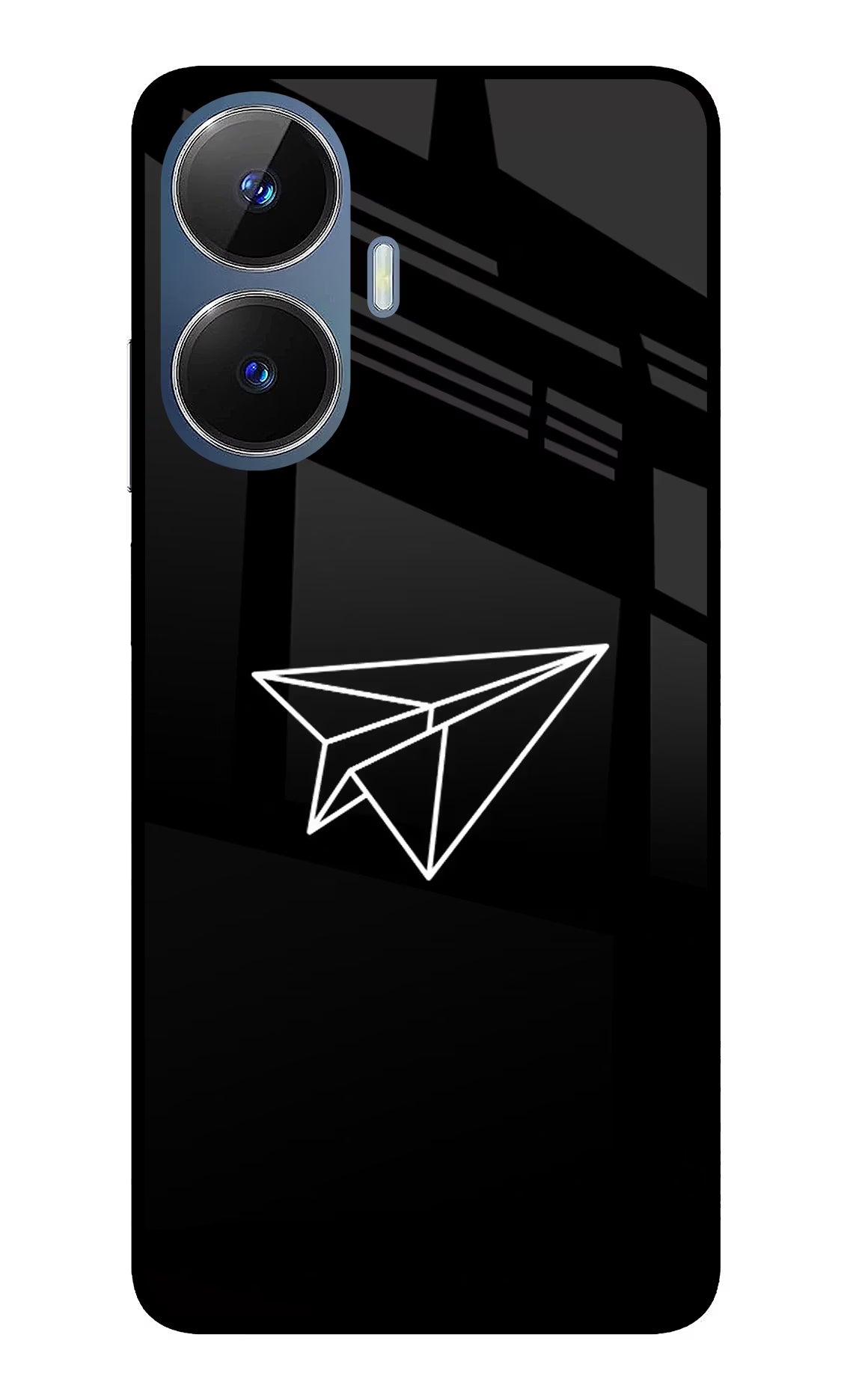 Paper Plane White Realme C55/N55 Glass Case Back Cover by Casekaro