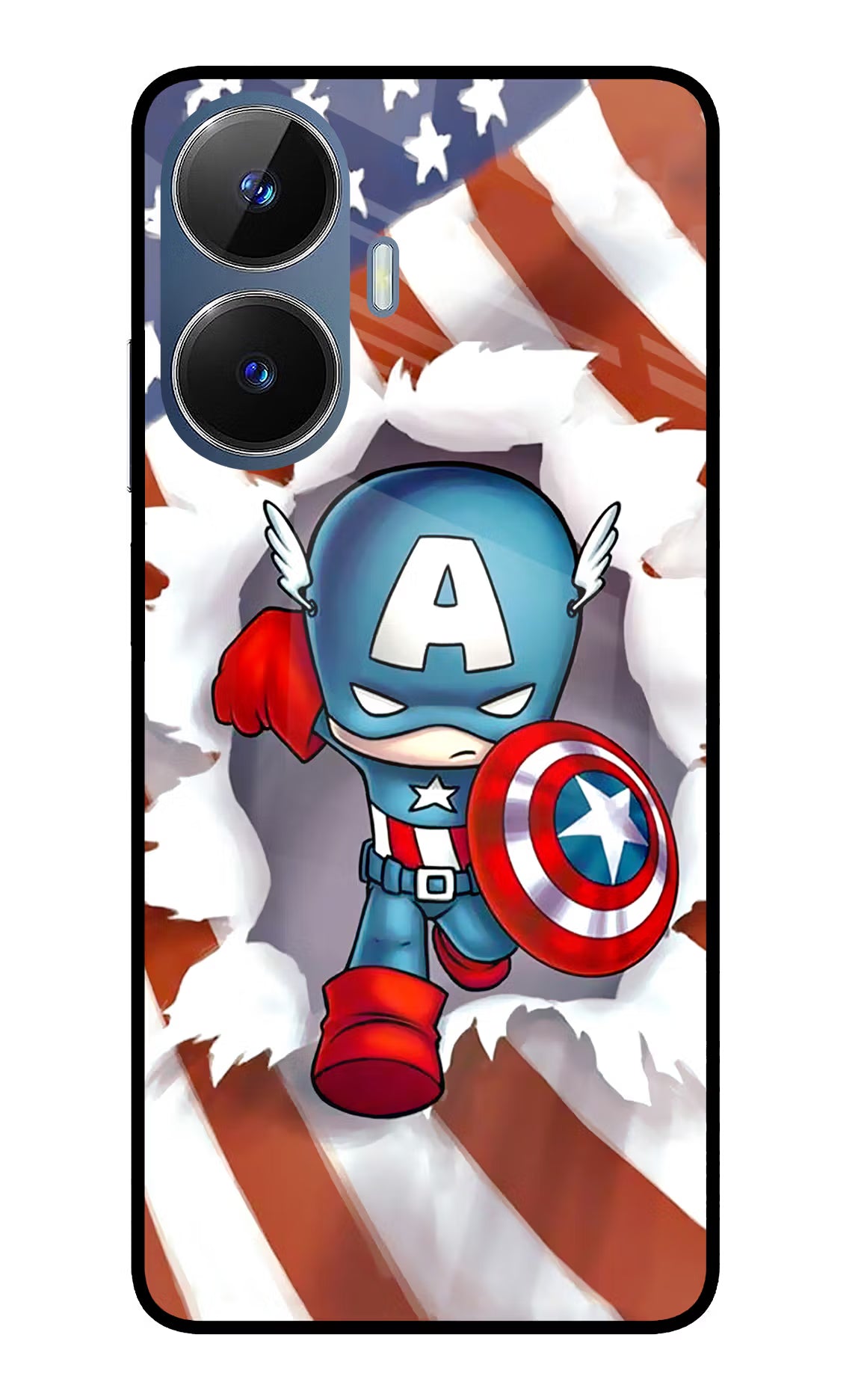 Captain America Realme C55/N55 Glass Case Back Cover by Casekaro