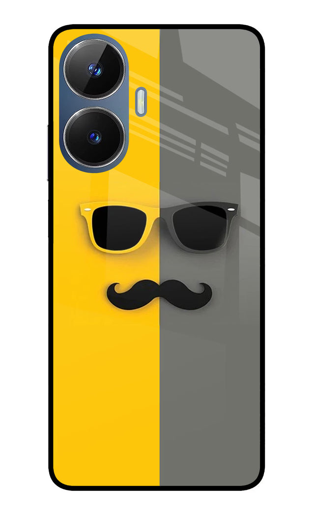 Sunglasses with Mustache Realme C55/N55 Glass Case Back Cover by Casekaro