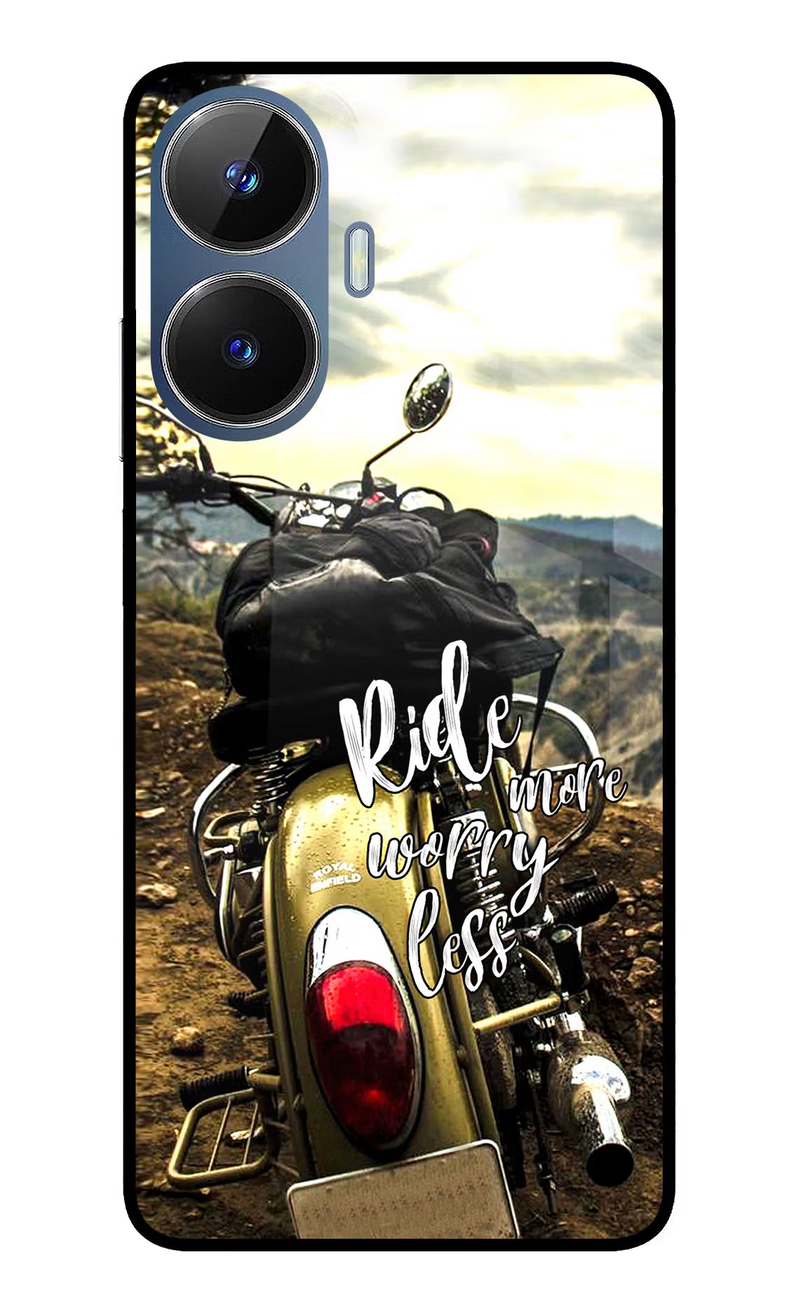 Ride More Worry Less Realme C55/N55 Glass Case Back Cover by Casekaro