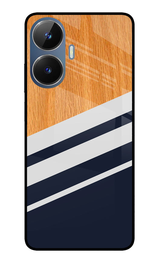 Blue and white wooden Realme C55/N55 Glass Case
