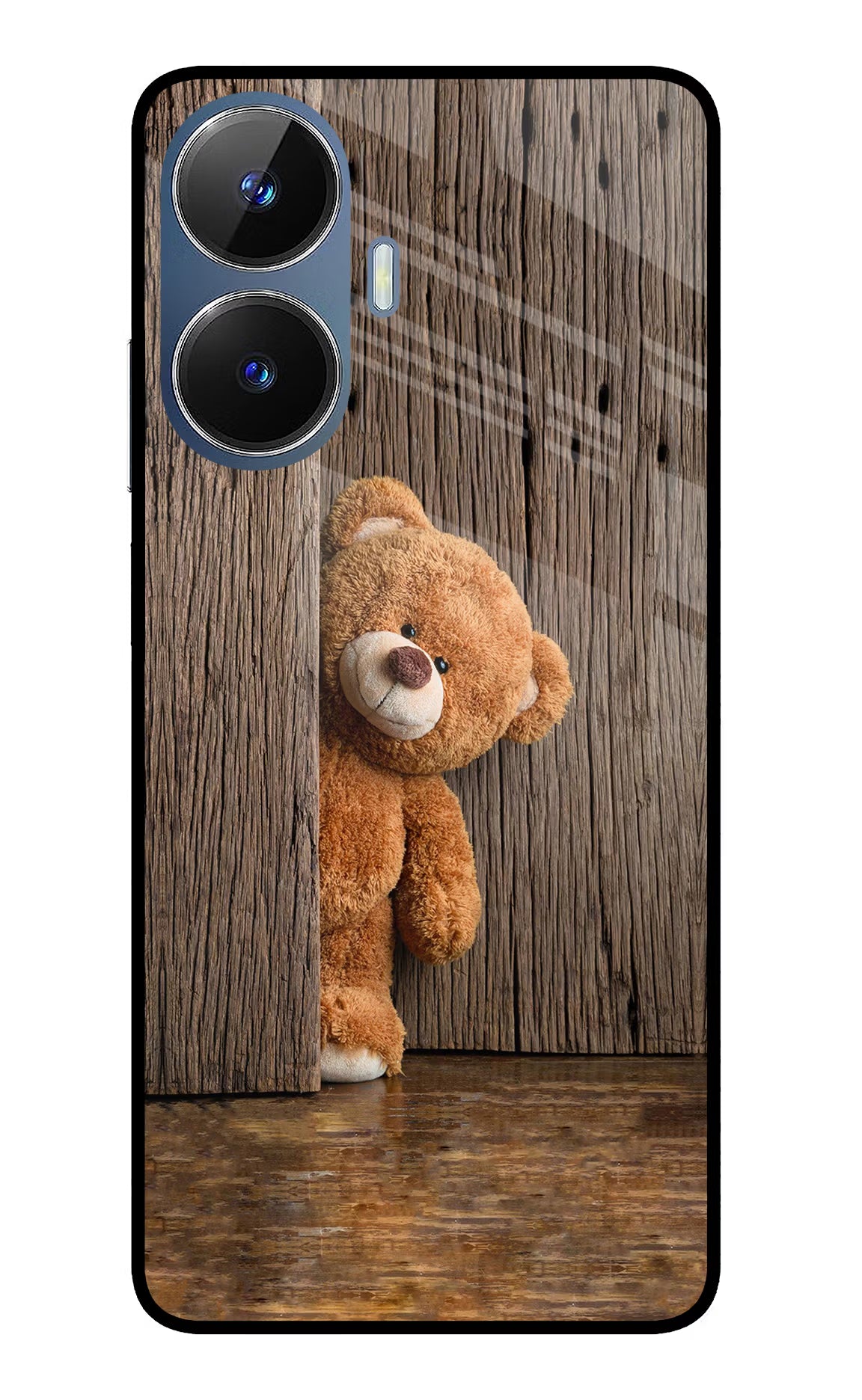 Teddy Wooden Realme C55/N55 Glass Case Back Cover by Casekaro