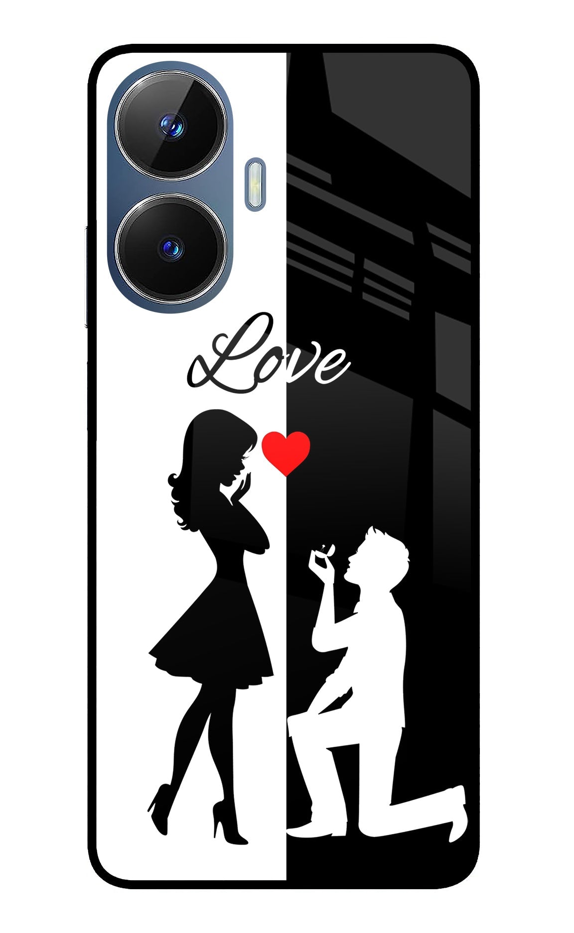 Love Propose Black And White Realme C55/N55 Glass Case