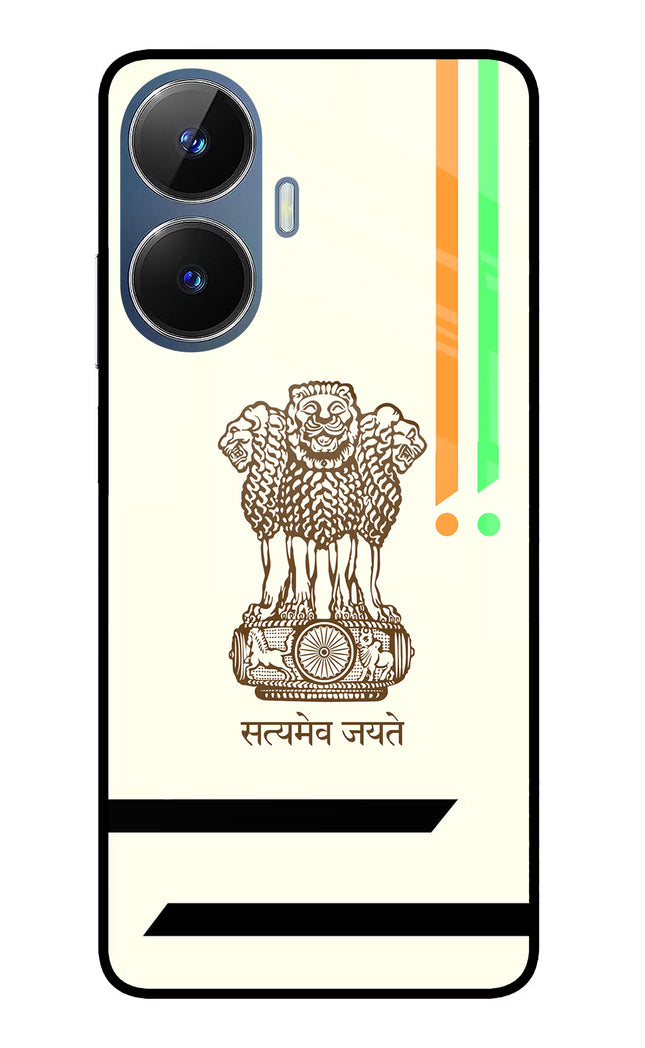 Satyamev Jayate Brown Logo Realme C55/N55 Glass Case Back Cover by Casekaro