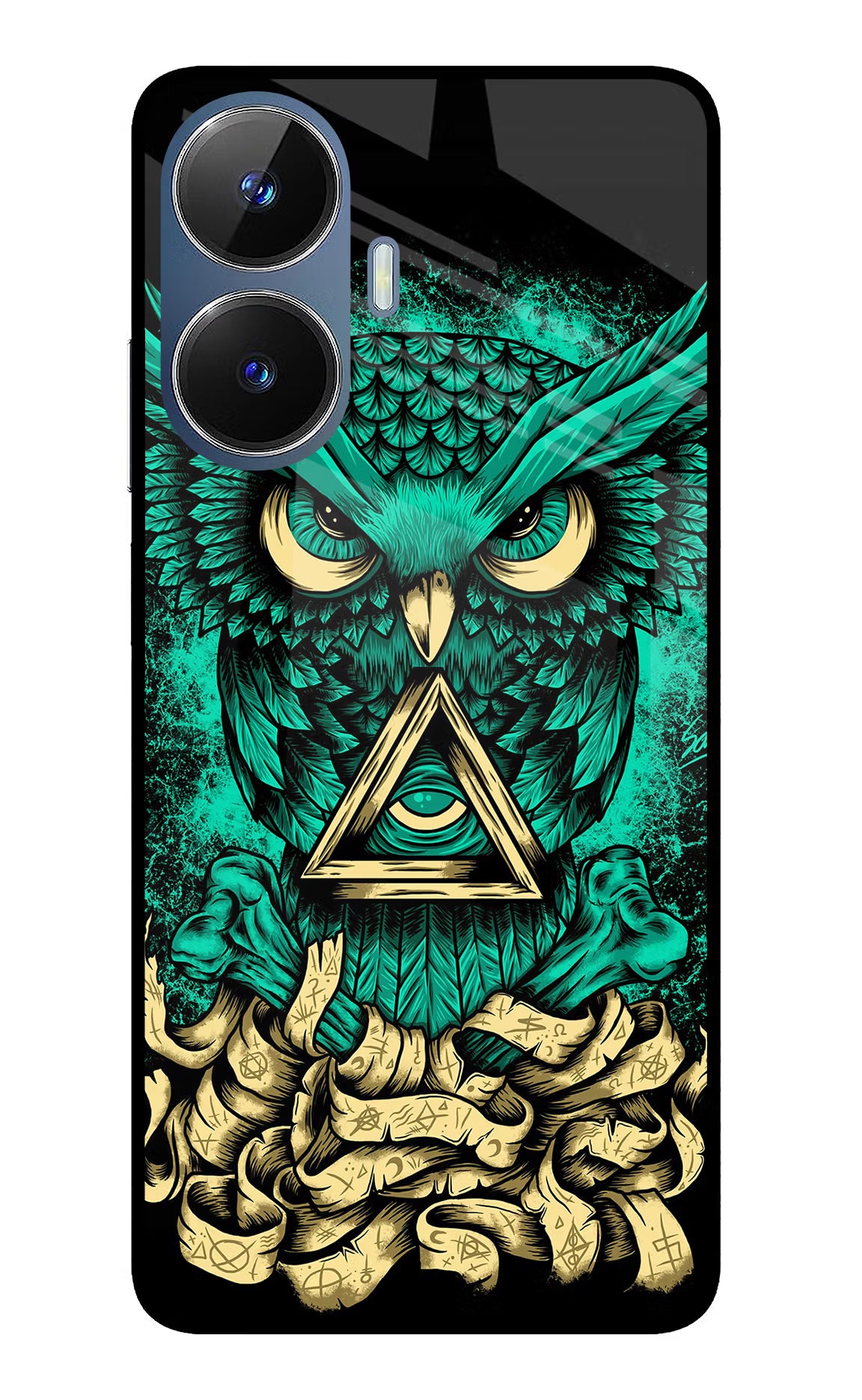 Green Owl Realme C55/N55 Glass Case Back Cover by Casekaro