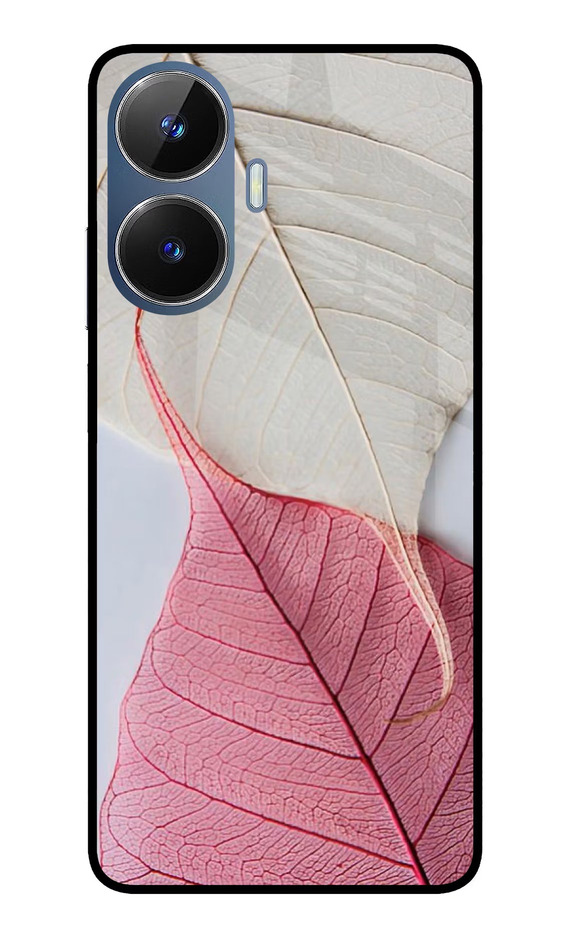 White Pink Leaf Realme C55/N55 Glass Case Back Cover by Casekaro