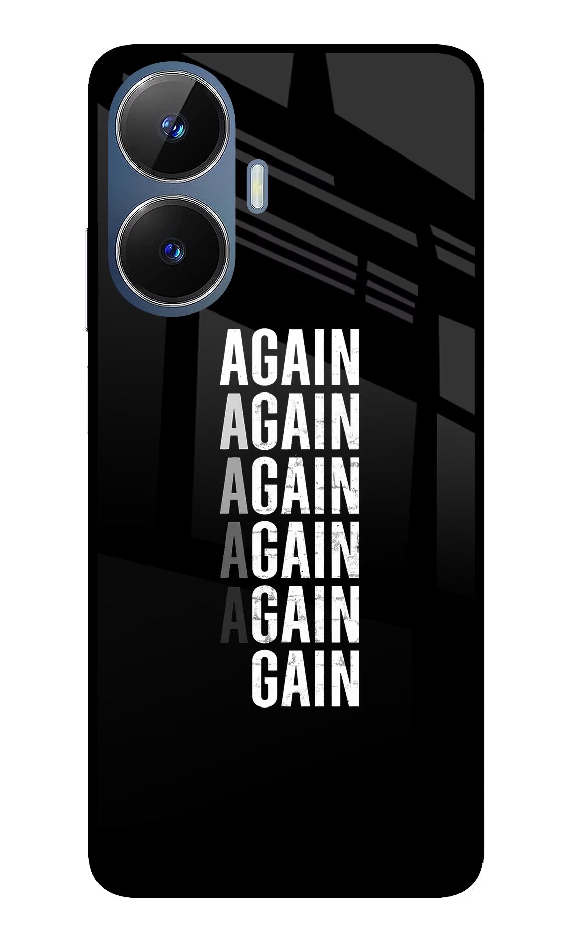 Again Again Gain Realme C55/N55 Glass Case Back Cover by Casekaro