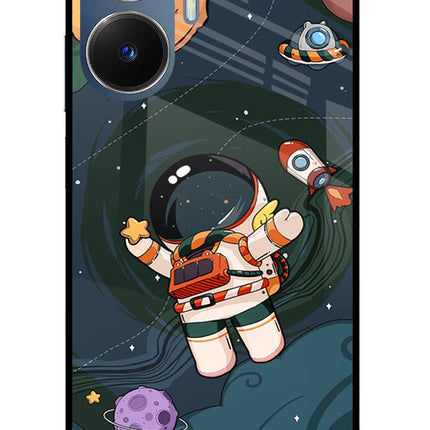 Cartoon Astronaut Realme C55/N55 Glass Case Back Cover by Casekaro