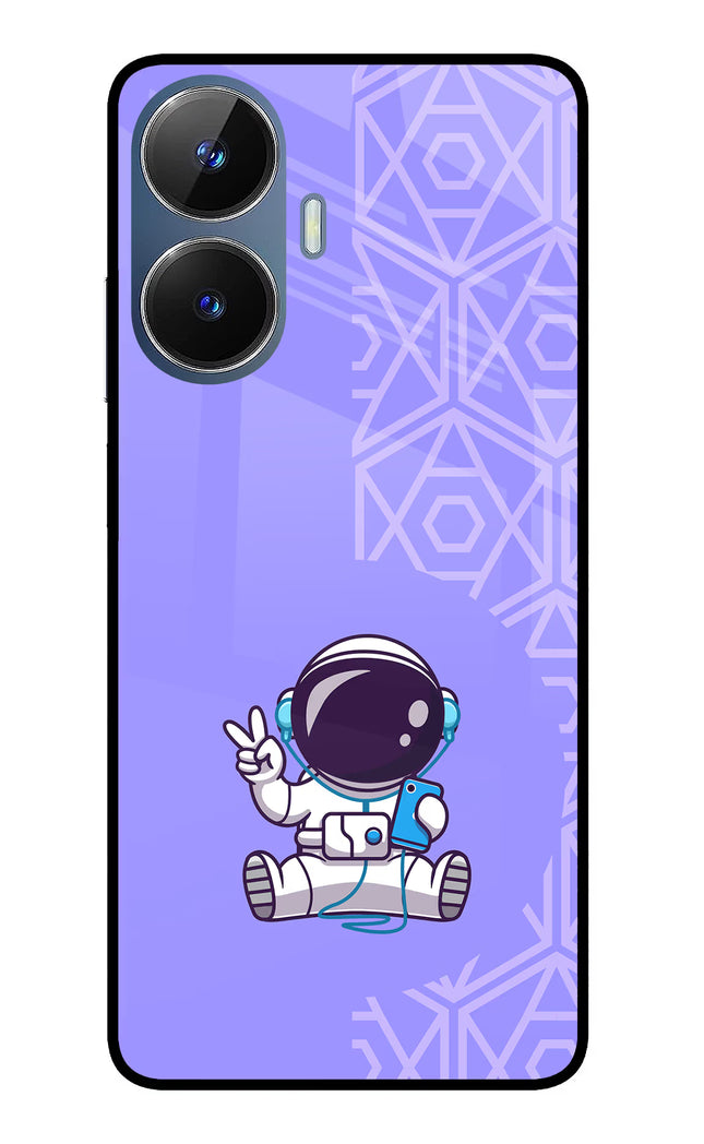 Cute Astronaut Chilling Realme C55/N55 Glass Case Back Cover by Casekaro