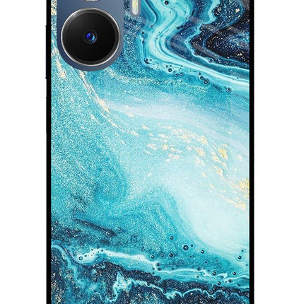 Blue Glitter Marble Realme C55/N55 Glass Case Back Cover by Casekaro