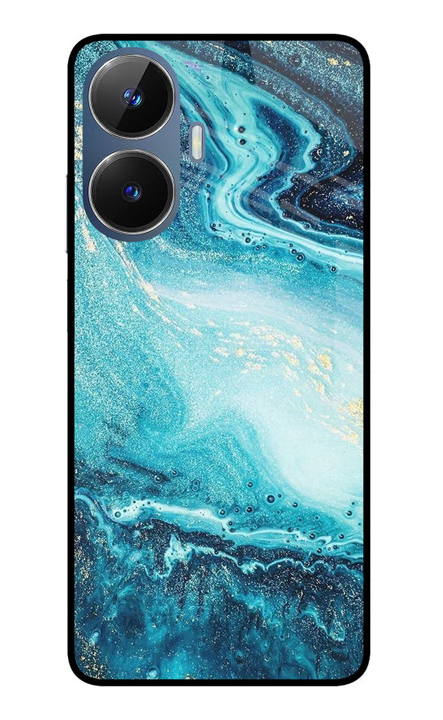 Blue Glitter Marble Realme C55/N55 Glass Case Back Cover by Casekaro