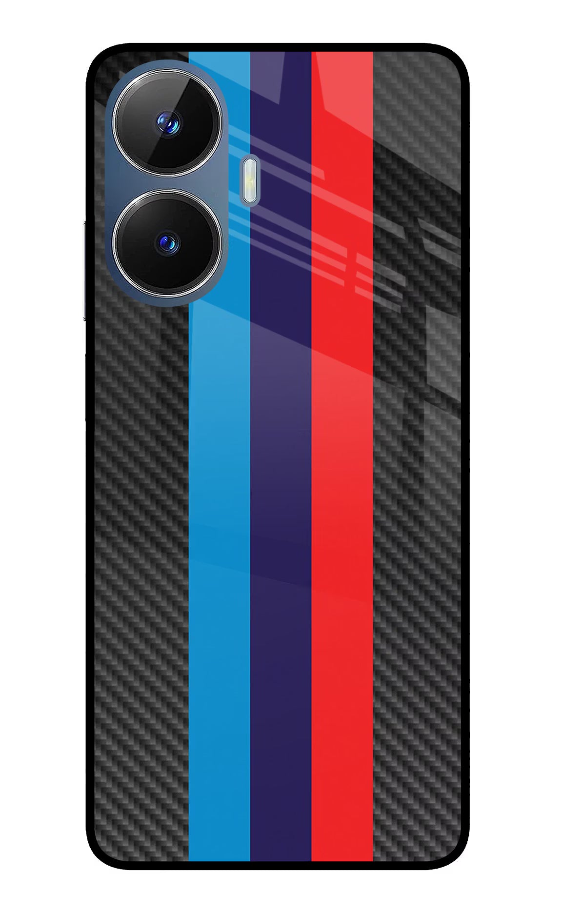 BMW Stripes Pattern Realme C55/N55 Glass Case Back Cover by Casekaro