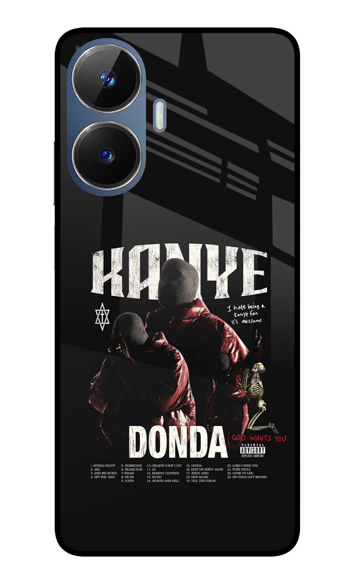 Donda Kanye West Realme C55/N55 Glass Case Back Cover by Casekaro